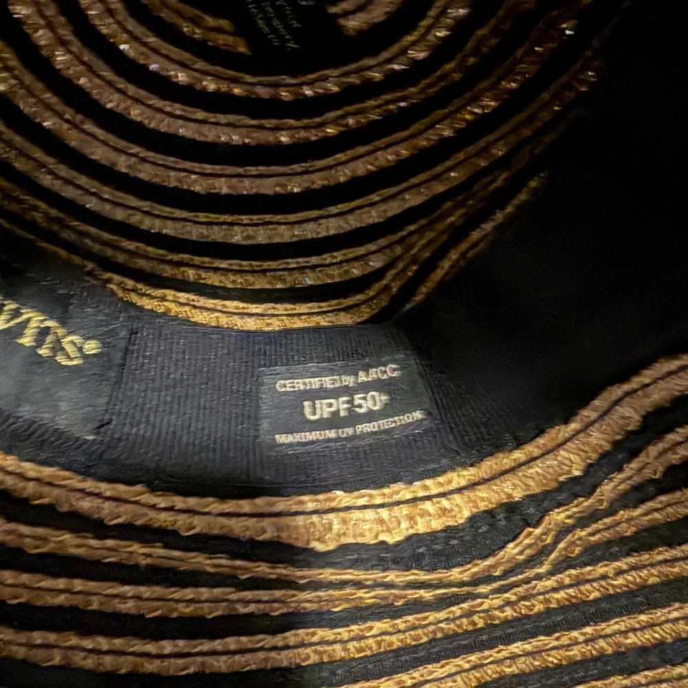 Eric Javits Squishee bucket hat black and tan striped packable resort UPF 50+ - Picture 5 of 6